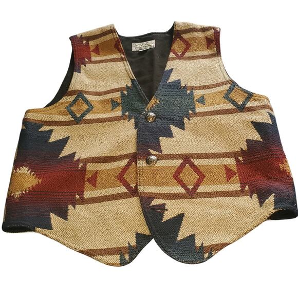 Vintage American Eagle Size L 90s Western Cotton Woven Navajo Style Pattern Vest - Picture 1 of 8